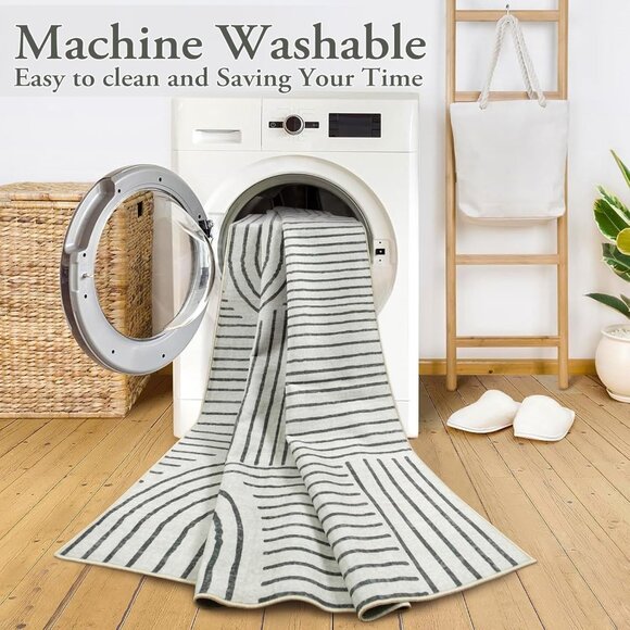 New 5x7 Black & White Abstract Rug, Washable Non-Slip Modern Carpet for Home - Picture 2 of 11